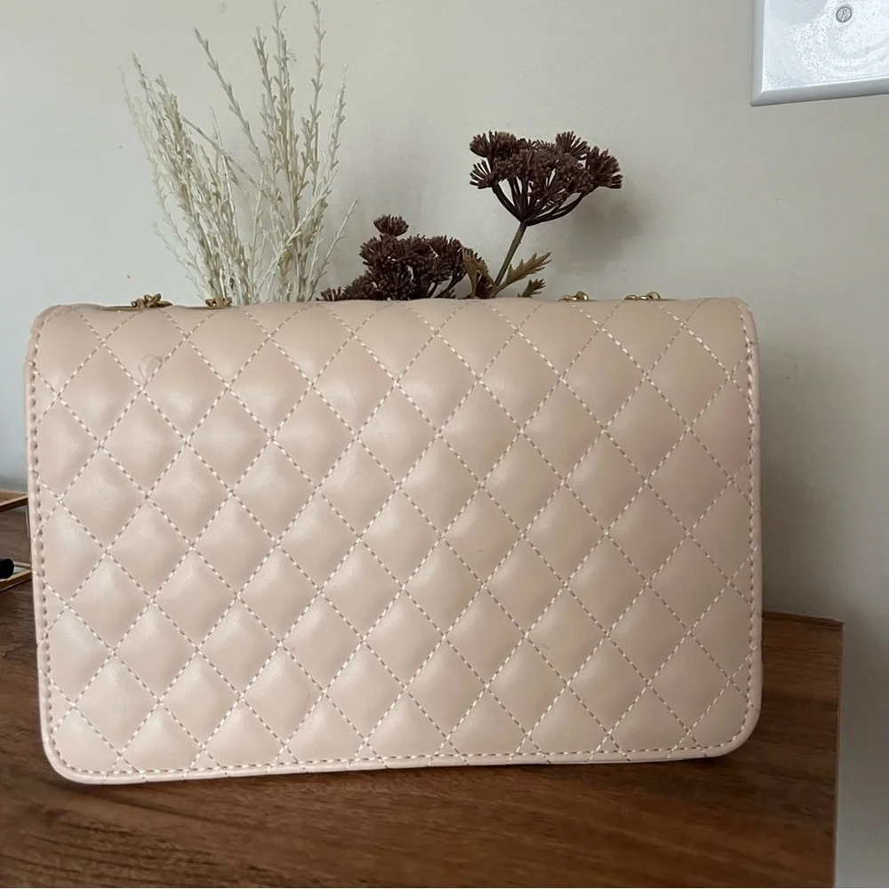 Neutral Tan Quilted Chain Shoulder Bag - Picture 3 of 4